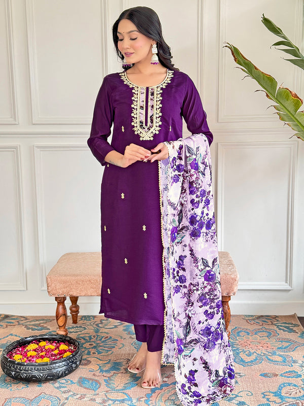 Beautiful Wine Color Viscose Chanderi Kurtis Pant Set