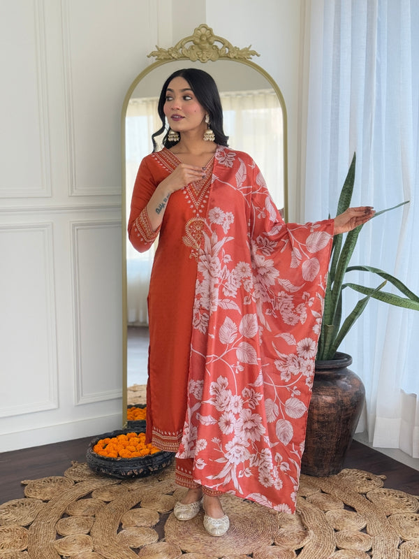 Beautiful Orange Color Viscose Rayon Fabric Kurtis Pant Set