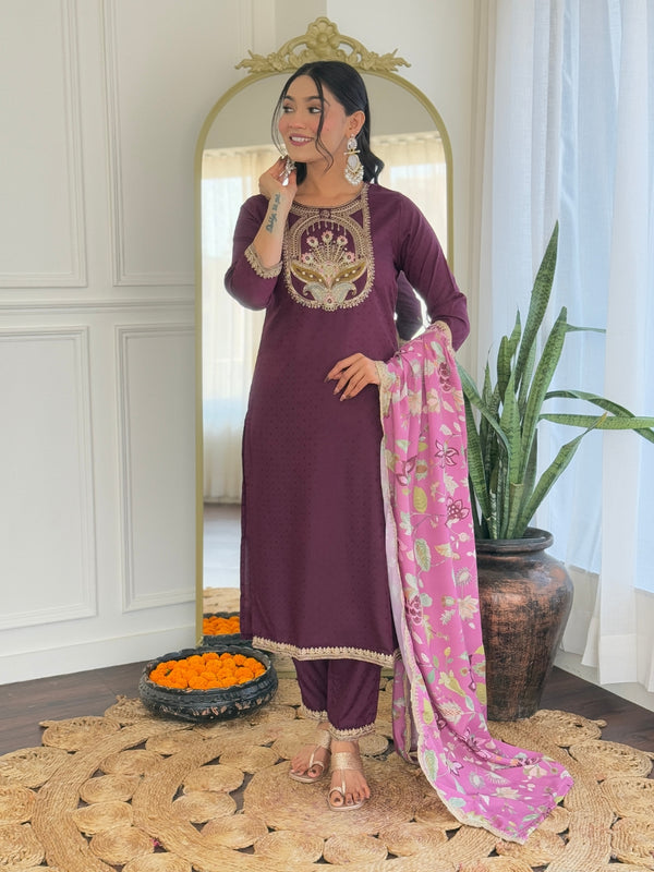 Beautiful Wine Color Viscose Rayon Fabric Kurtis Pant Set
