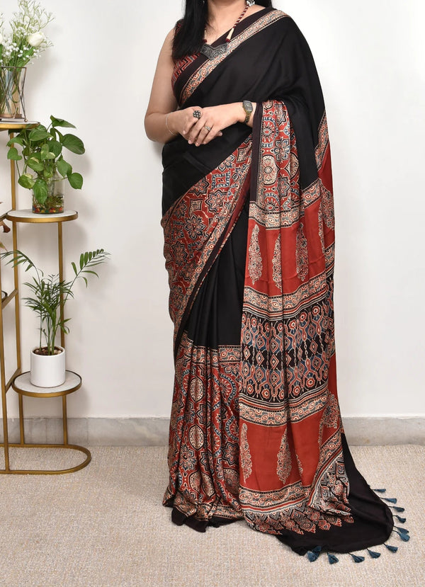 Ajrakh Modal Silk Saree