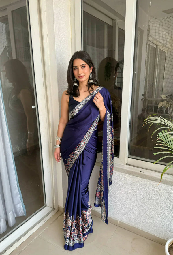 Ajrakh Modal Silk Saree