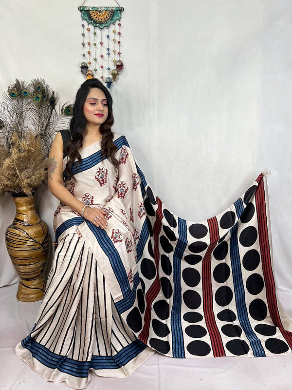 Ajrakh Primum Modal Silk Saree With Blouse