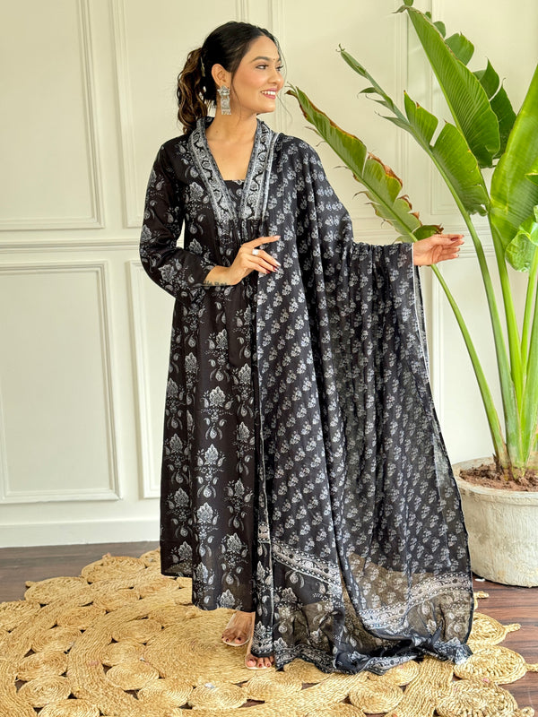 Beautiful Black Pure Cotton Fabric Kurtis Pant Set