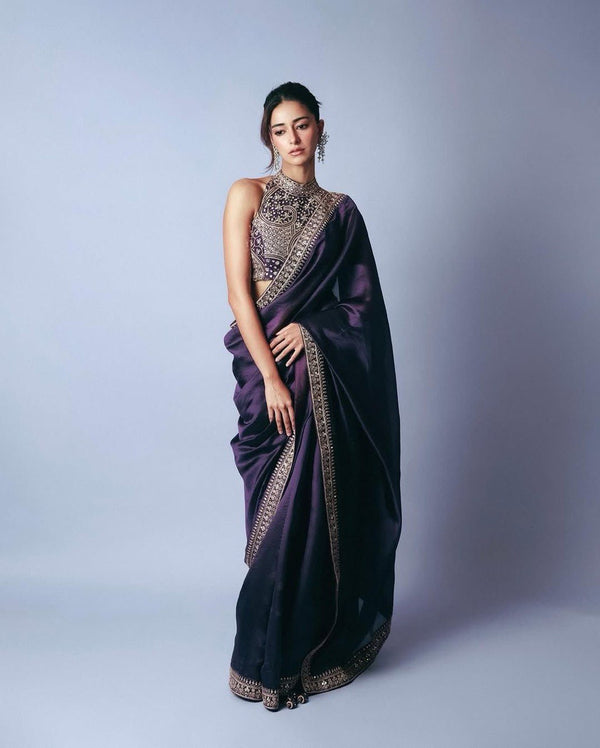 Blue Beautiful Designer Saree on Jimmy Chu Fabric with Thread & Sequence work