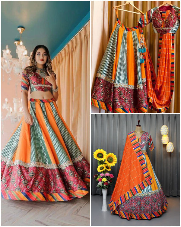 Soft Butter Silk Chaniya Choli | Fancy Digital with Real Mirror Work for Traditional Wear