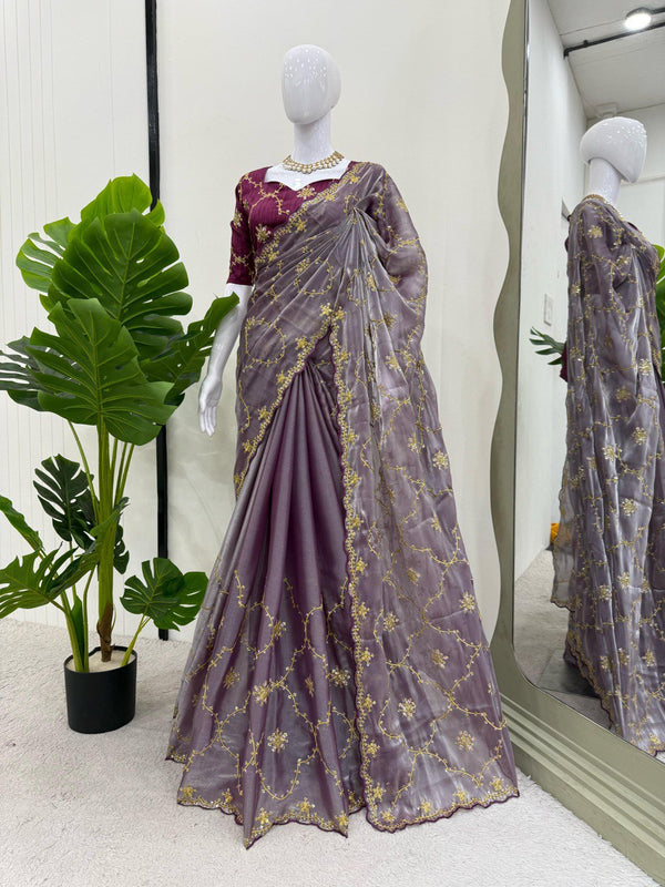 Beautiful Designer Saree on Zimmy Chu Fabric with Thread & Sequence work