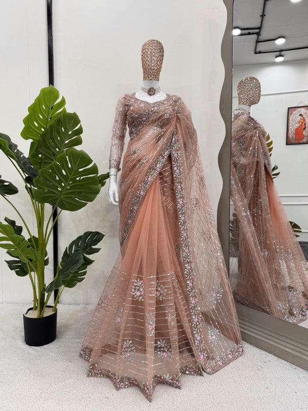 Beautiful Designer Saree on  Soft Net Fabric with Thread & Sequence Work
