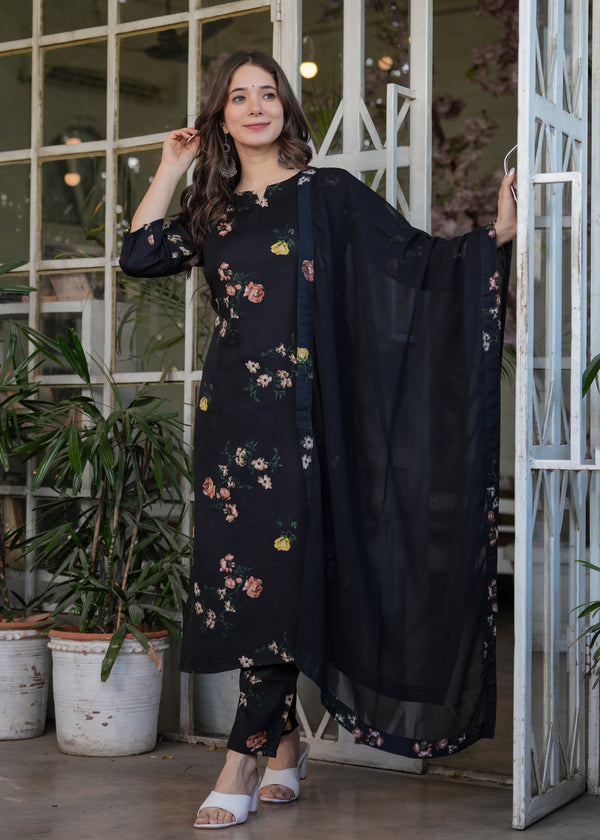 Beautiful Black Silk Bleand Fabric Kurtis Pant Set