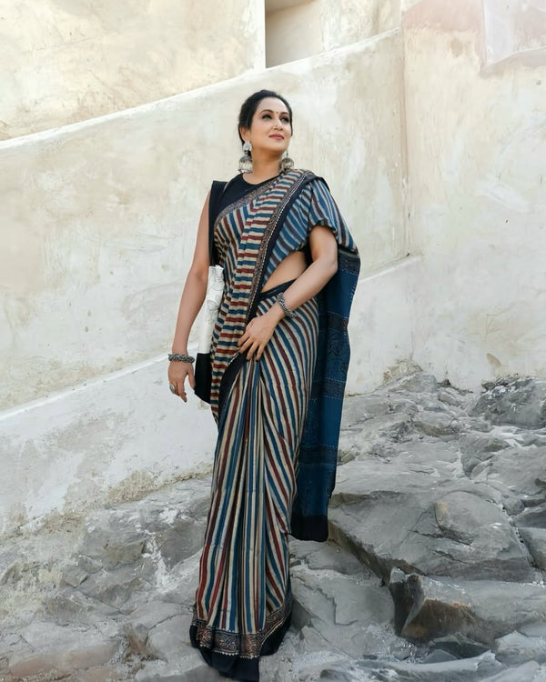 Ajrakh Primum Modal Silk Saree With Blouse