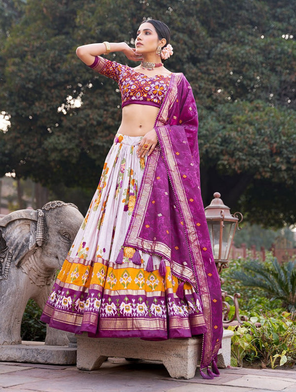 Tussar Silk Chaniya Choli Fancy Mill Print With Real Mirror Work for Traditional Wear