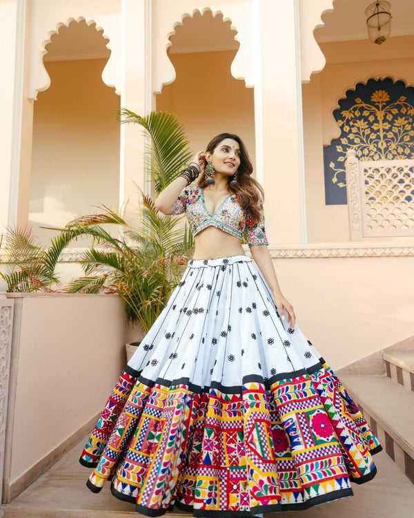 Muslin Cotton Chaniya Choli | Fancy Digital with Real Mirror Work for Traditional Wear
