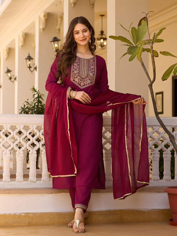 Beautiful Maroon Color Rayon Fabric Kurtis Pant Set