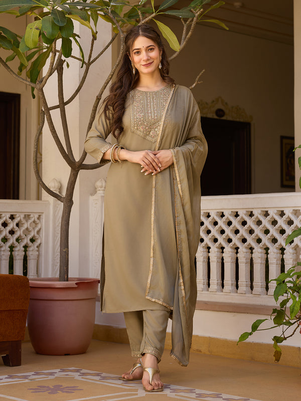 Beautiful Pista Color Rayon Fabric Kurtis Pant Set