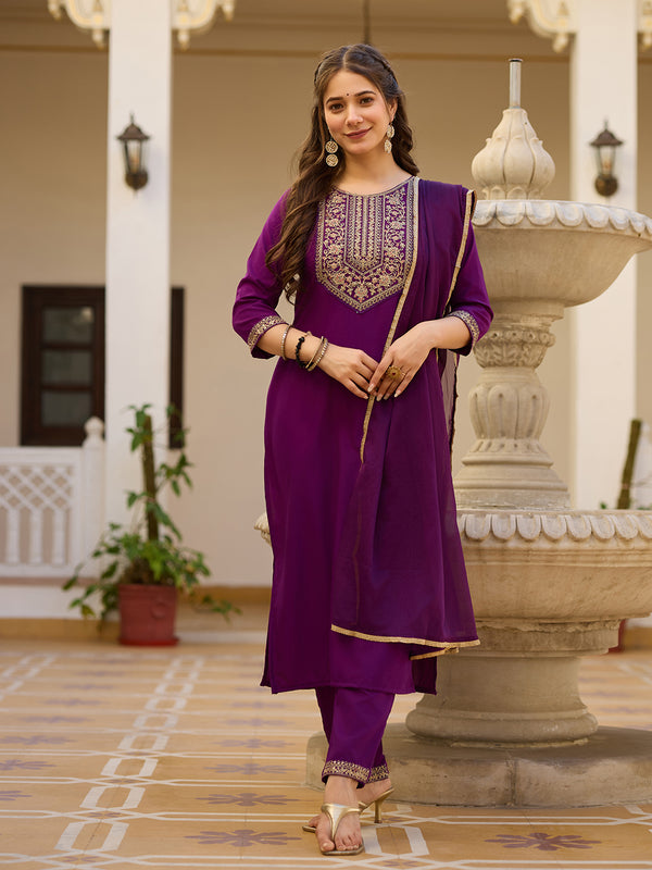 Beautiful Wine Color Rayon Fabric Kurtis Pant Set