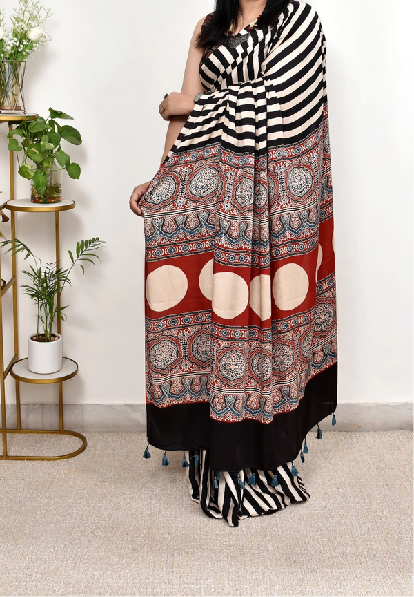Ajrakh Modal Silk Saree