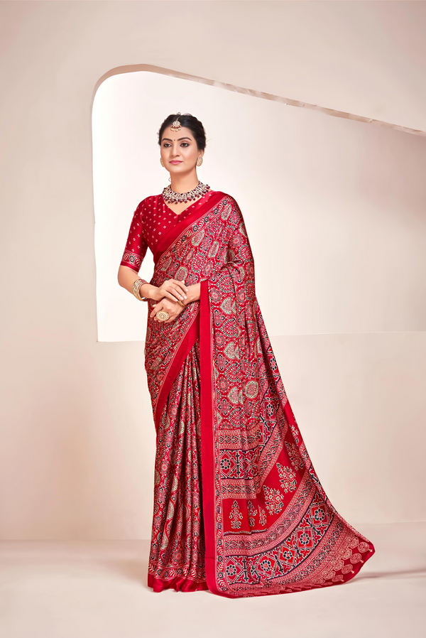 Maroon Ajrakh Printed Soft Modal Silk Natural Print Saree P2