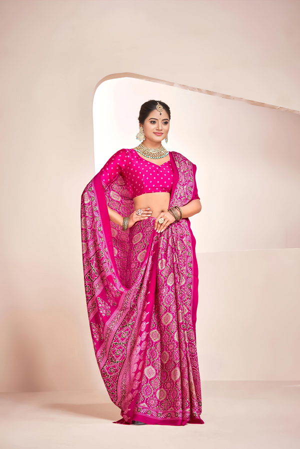 Rani Ajrakh Printed Soft Modal Silk Natural Print Saree P2