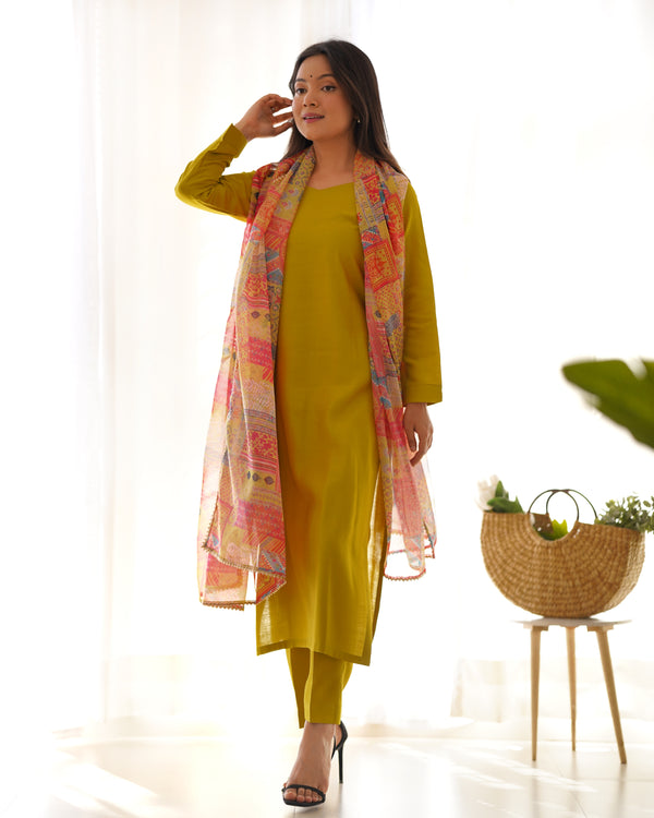 LEMON GREEN PETER PURE VISCOSE FABRIC STRAIGHT FIT SALWAR SUIT
