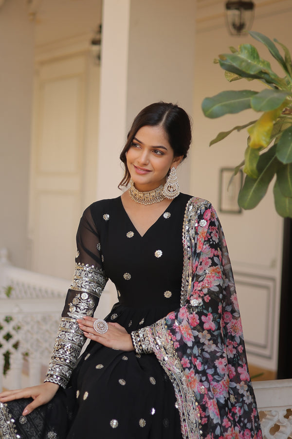 Faux Georgette Designer Black Color Wedding Gown With Dupatta