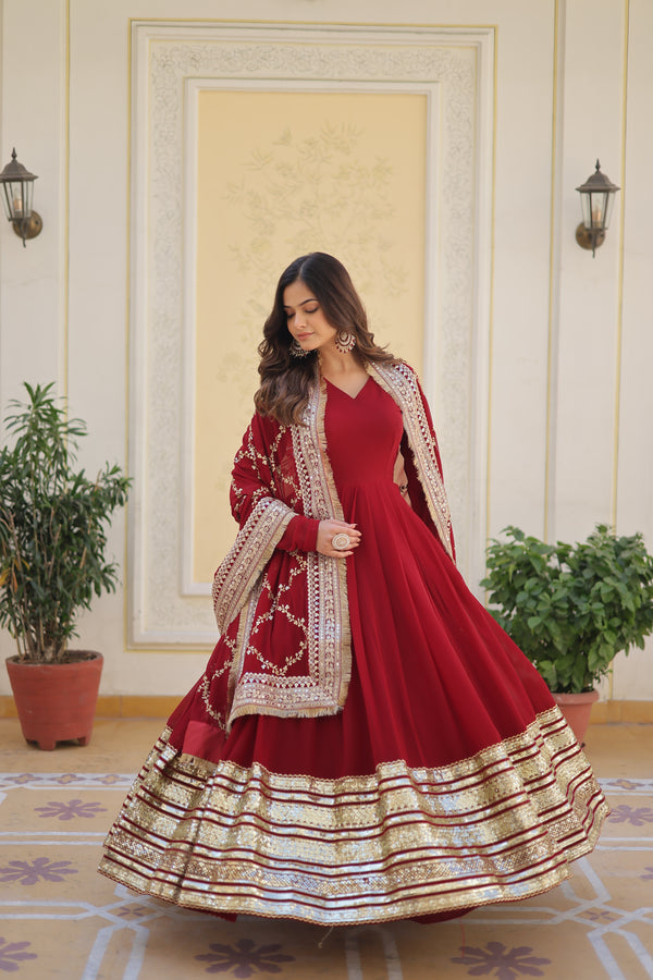 Women Partywear Embellished Gown Dress with Dupatta