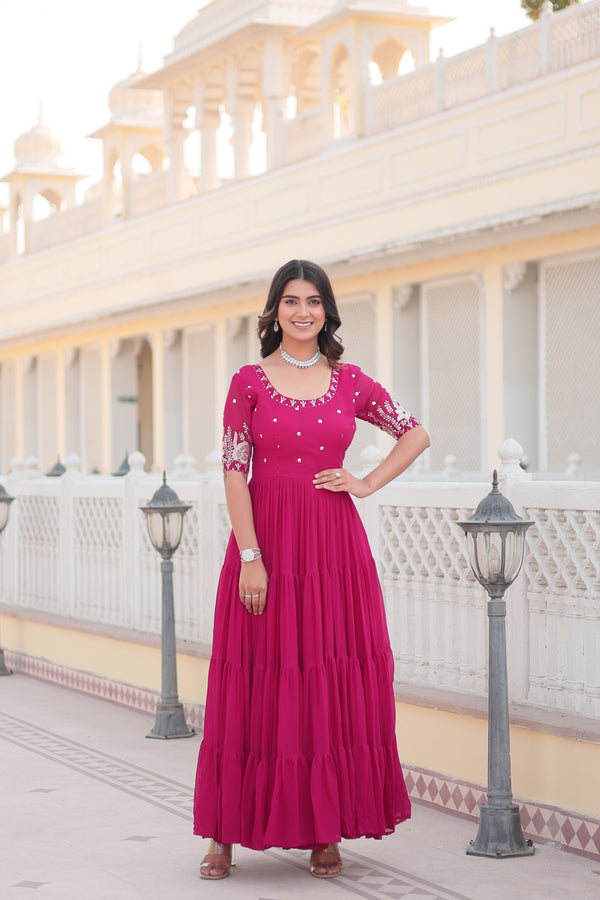 Pink Luxe Zari & Sequin Embroidered Gown
