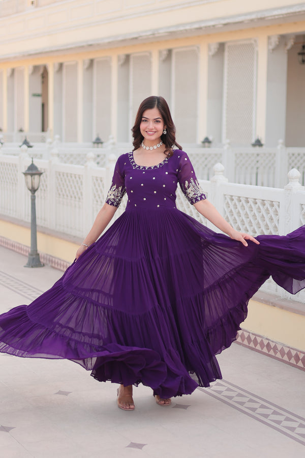 Purple Luxe Zari & Sequin Embroidered Gown