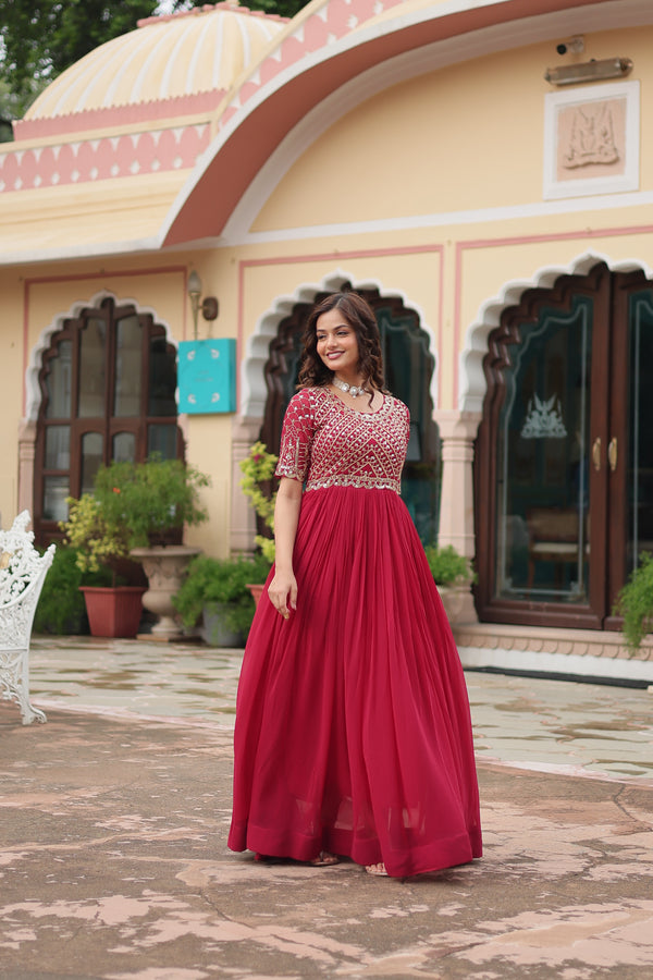 Pink Luxury Faux Blooming Designer Gown with Zari & Sequins Embroidery