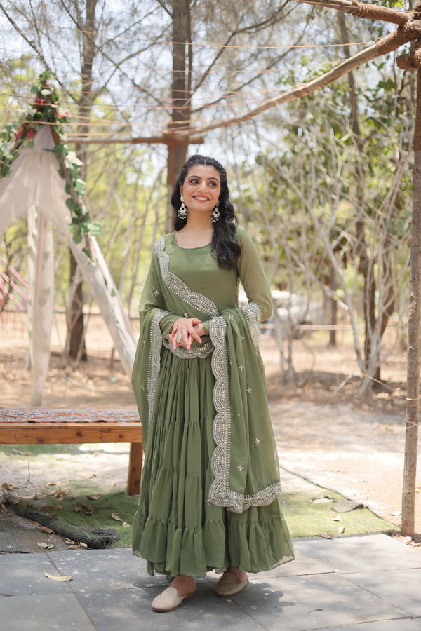 Mehendi Women Embroidered Anarkali Kurta Set