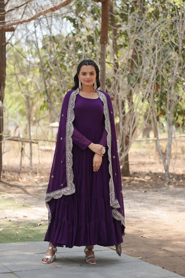 Purple Women Embroidered Anarkali Kurta Set