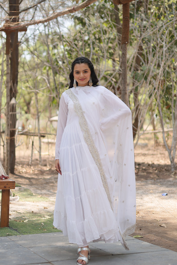White Women Embroidered Anarkali Kurta Set