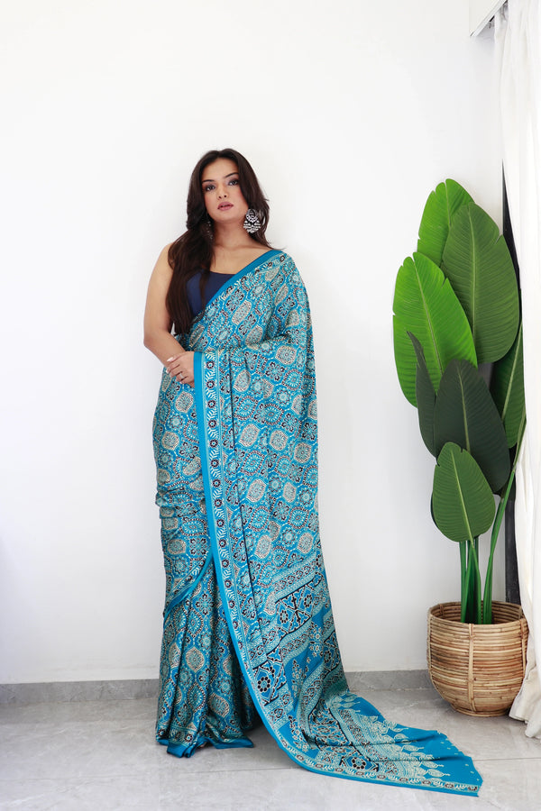 Rama Ajrakh Printed Soft Modal Silk Natural Print Saree