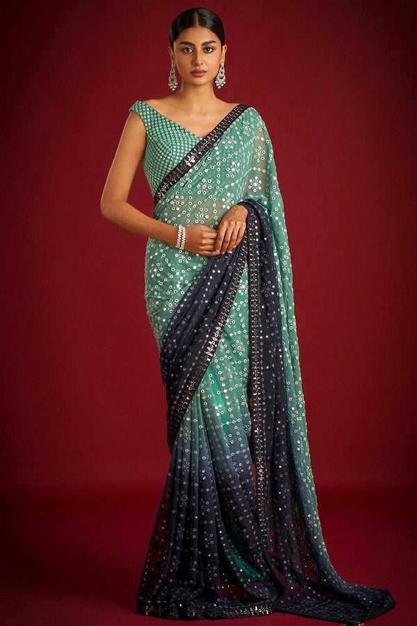 Heavy Fox Georgette With Peddling Print And 7.MM Sequence + Multi🔖 Work In Allover Saree