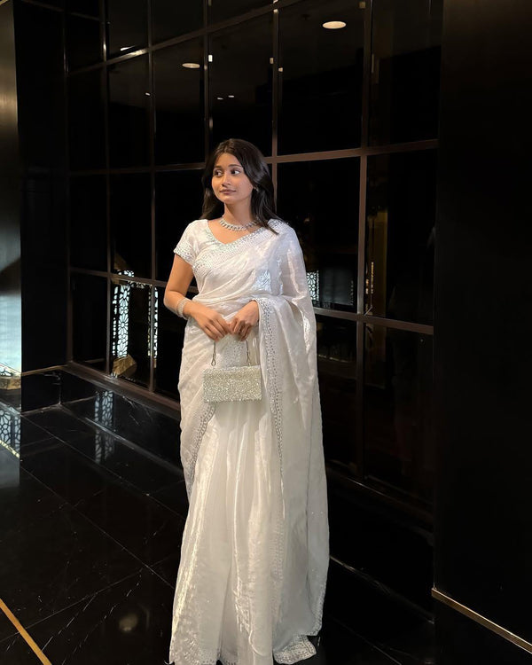 Rich And Partywear Crystal Diamond Work In Pure Soft Burburry Silk
