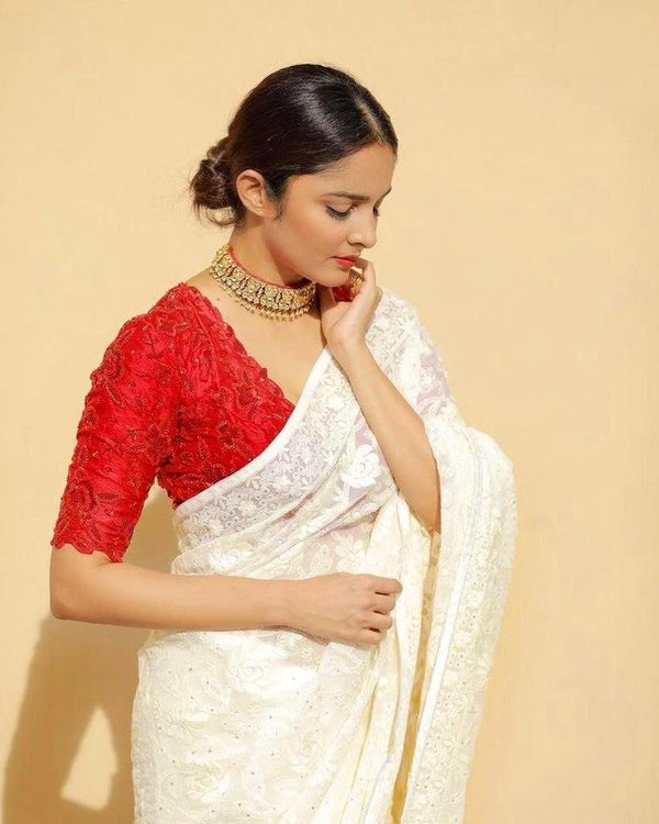 Blooming Georgette With Beautiful C-Pallu Embroidery Multi + 3 MM Sequence Work