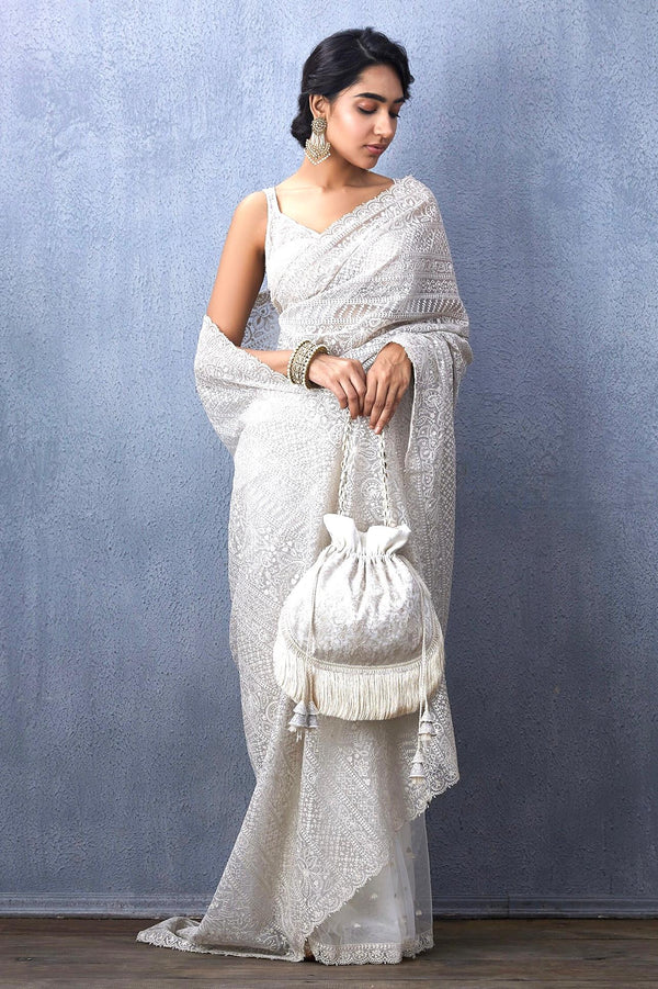 Khadi Organza With Beautiful Multi Embroidery C Pallu Cutwork