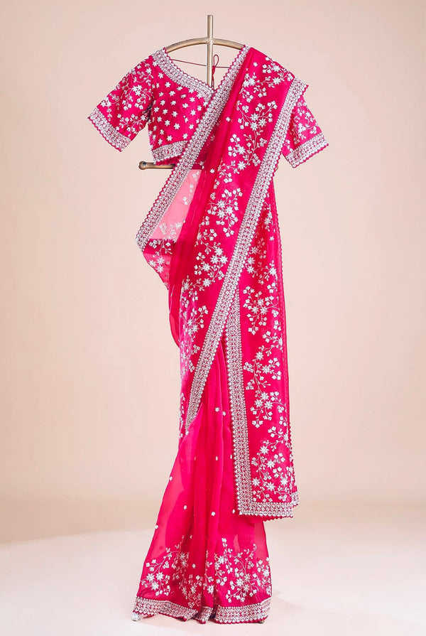 Heavy Khadi Organza With Beautiful C_Pallu Embroidery Zari+Sequence And Cutwork Border