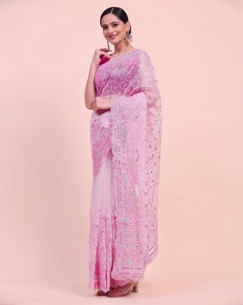 Khadi Organza With Beautiful Multi + 7 M.M Sequence Embroidery Work And C Pallu Cutwork