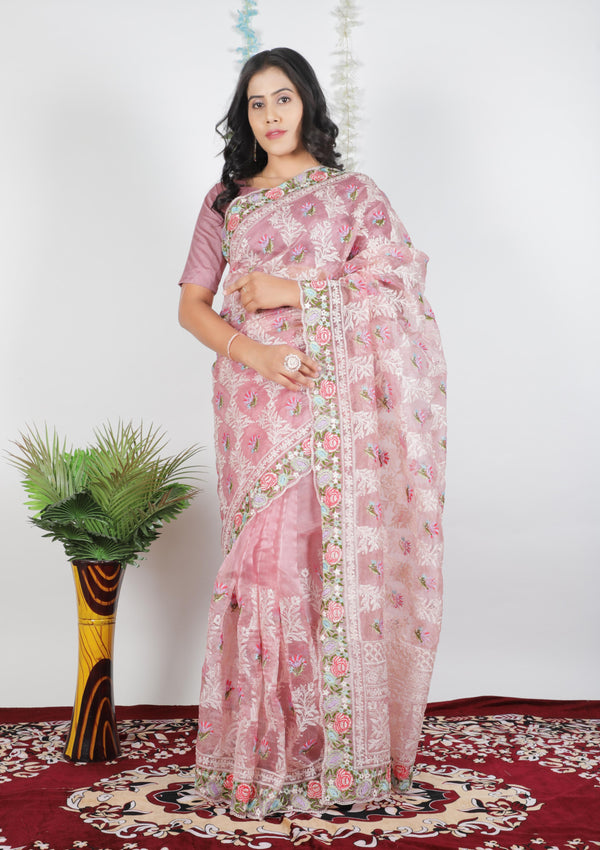 Tissue Organza With Beautiful Multi Embroidery C Pallu Work