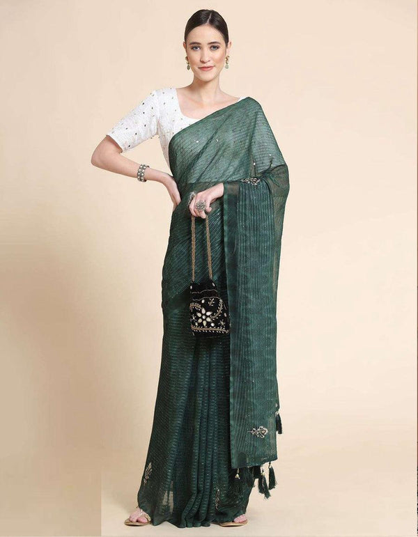Green Sequence Work Saree