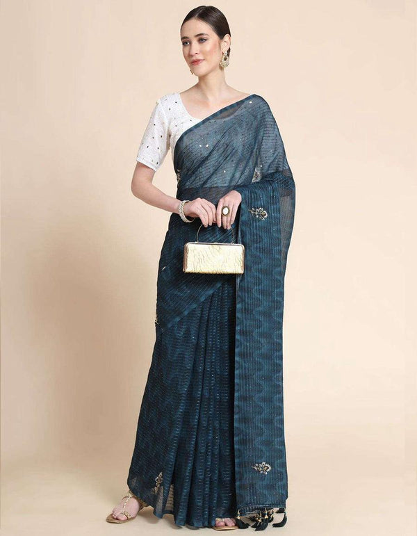 Blue Sequence Work Saree