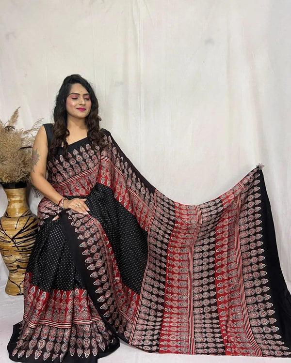 Ajrakh Primum Modal Silk Saree With Blouse
