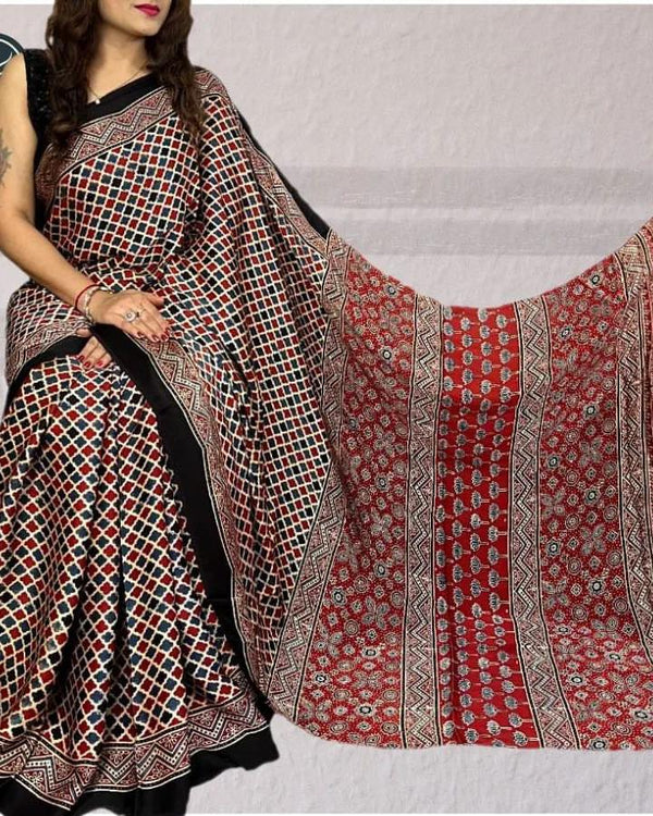 Ajrakh Primum Modal Silk Saree With Blouse