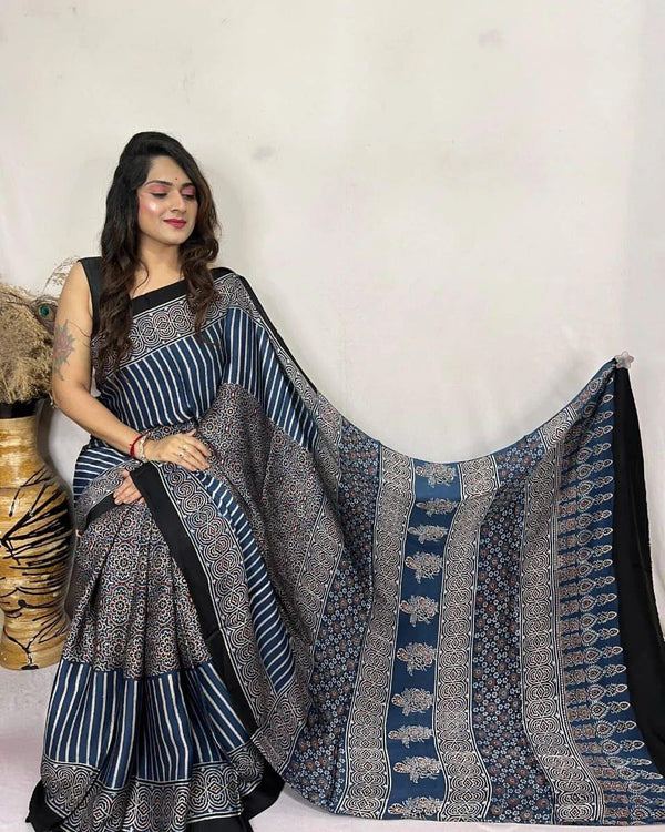 Ajrakh Primum Modal Silk Saree With Blouse