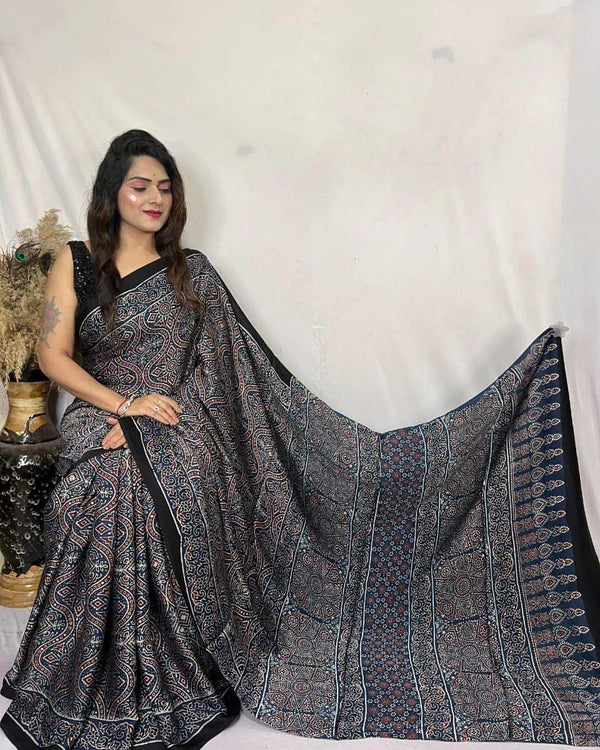 Ajrakh Primum Modal Silk Saree With Blouse