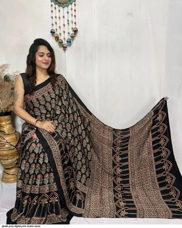 Ajrakh Primum Modal Silk Saree With Blouse