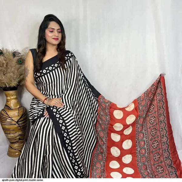 Ajrakh Primum Modal Silk Saree With Blouse