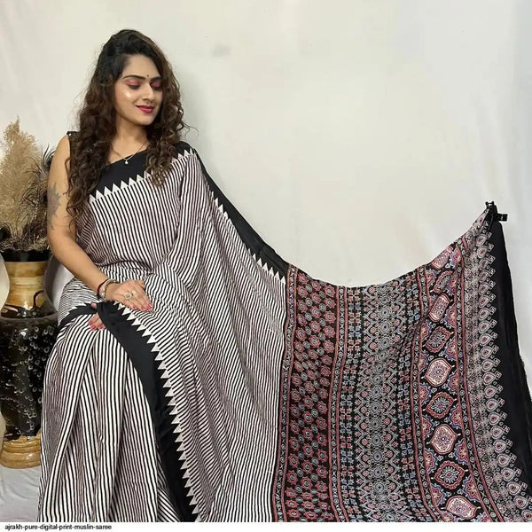 Ajrakh Primum Modal Silk Saree With Blouse