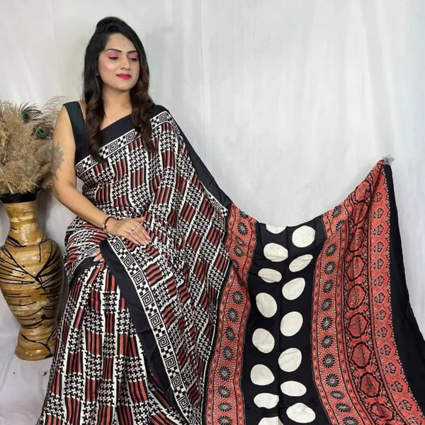 Ajrakh Primum Modal Silk Saree With Blouse