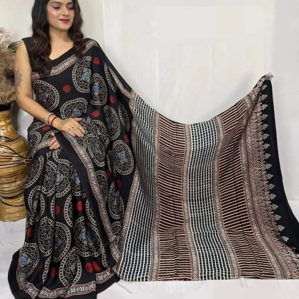 Ajrakh Primum Modal Silk Saree With Blouse