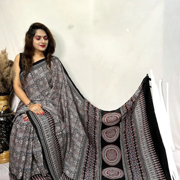 Ajrakh Primum Modal Silk Saree With Blouse